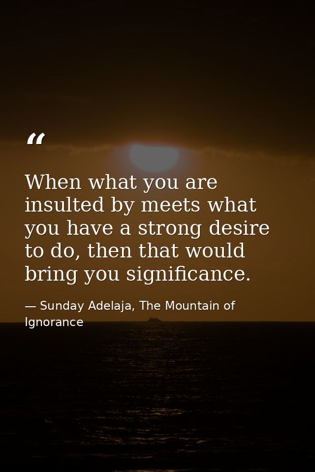 When what you are insulted by meets what you have a strong desire to do, then that would bring you significance. — Sunday Adelaja, The Mountain of Ignorance