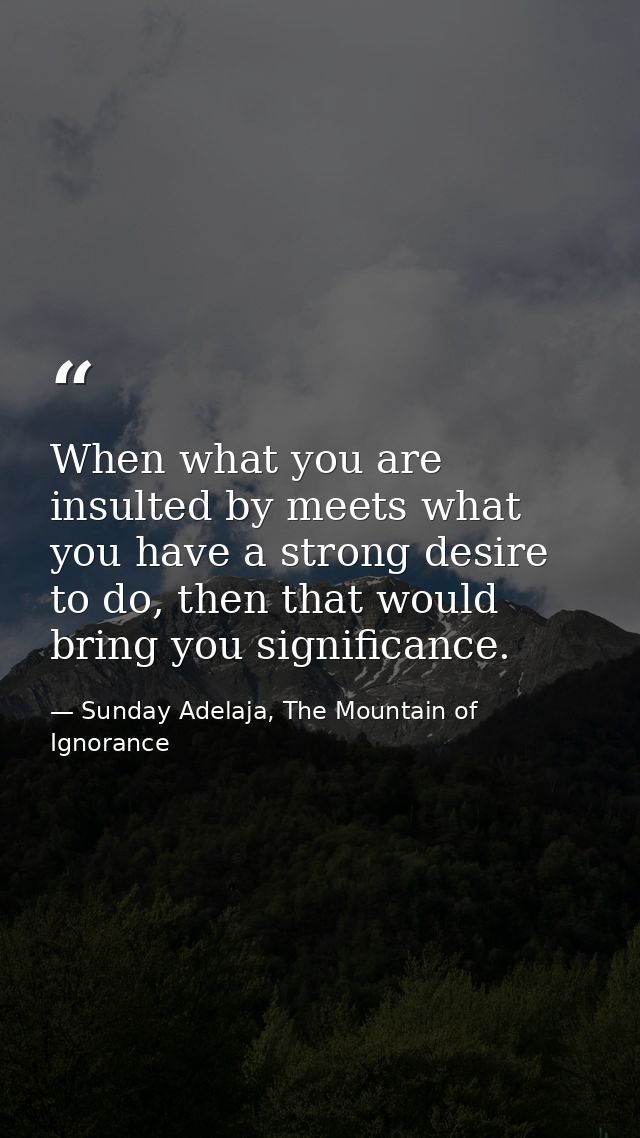 When what you are insulted by meets what you have a strong desire to do, then that would bring you significance. — Sunday Adelaja, The Mountain of Ignorance