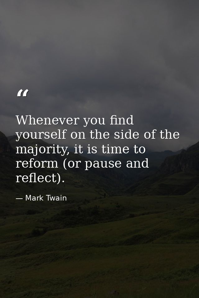 Whenever you find yourself on the side of the majority, it is time to reform (or pause and reflect). — Mark Twain