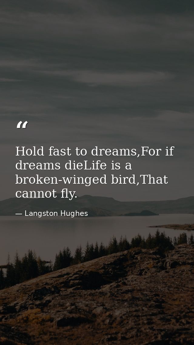 Hold fast to dreams,For if dreams dieLife is a broken-winged bird,That cannot fly. — Langston Hughes