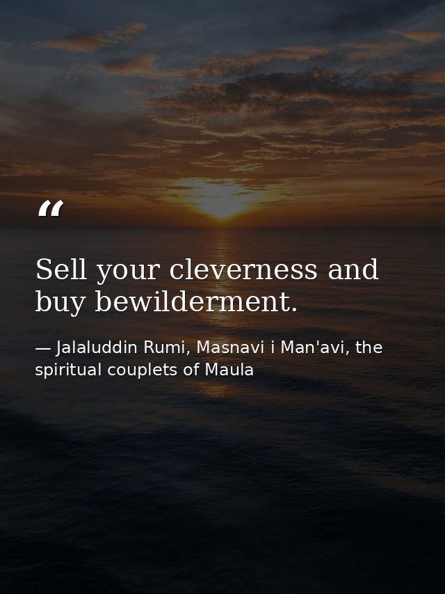 Sell your cleverness and buy bewilderment. — Jalaluddin Rumi, Masnavi i Man'avi, the spiritual couplets of Maula