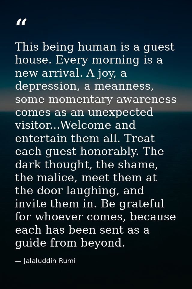This being human is a guest house. Every morning is a new arrival. A joy, a depression, a meanness, some momentary aware — Jalaluddin Rumi