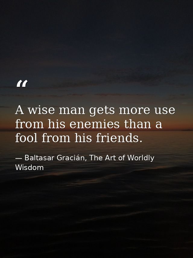 A wise man gets more use from his enemies than a fool from his friends. — Baltasar Gracián, The Art of Worldly Wisdom