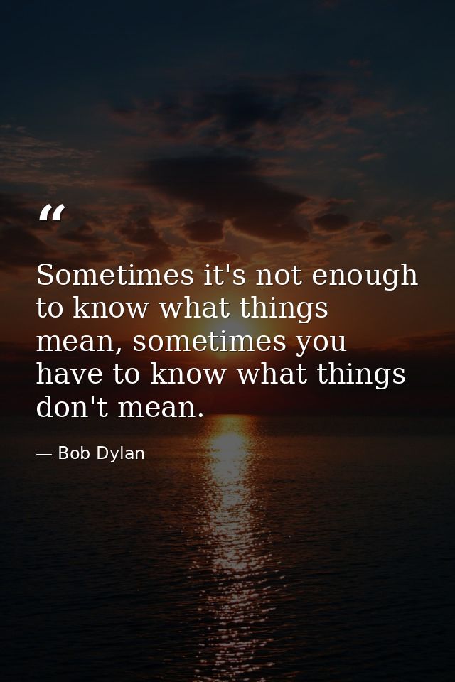 Sometimes it's not enough to know what things mean, sometimes you have to know what things don't mean. — Bob Dylan