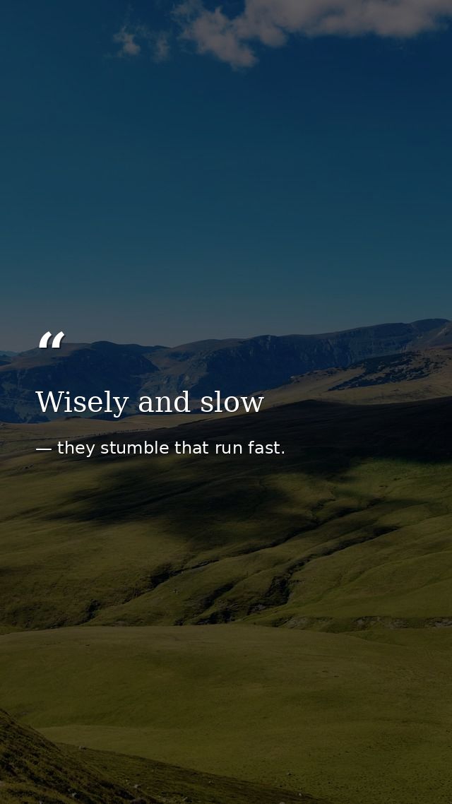 Wisely and slow — they stumble that run fast.
