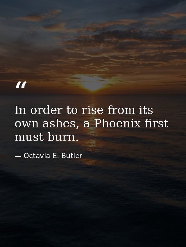In order to rise from its own ashes, a Phoenix first must burn. — Octavia E. Butler