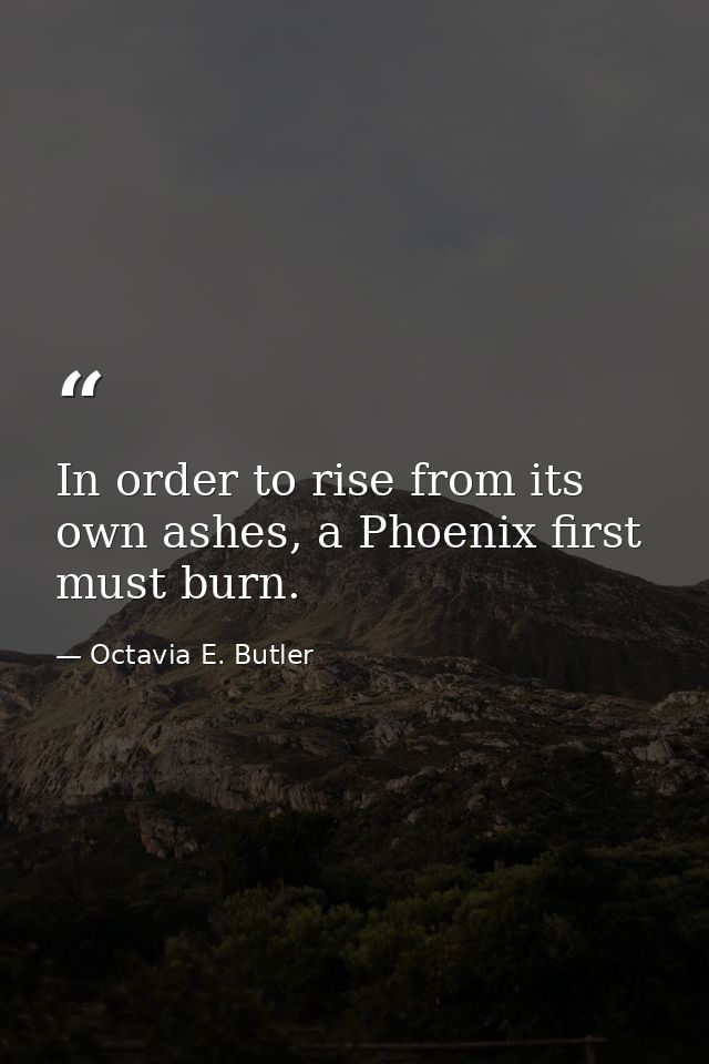 In order to rise from its own ashes, a Phoenix first must burn. — Octavia E. Butler