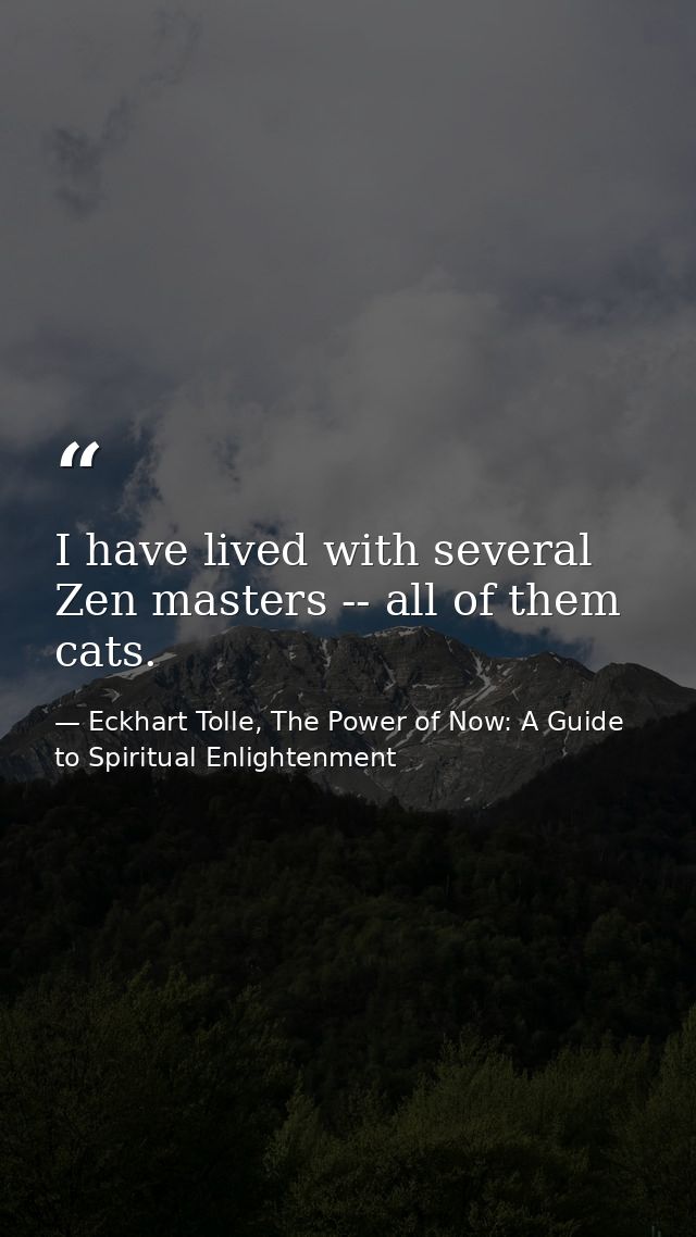 I have lived with several Zen masters -- all of them cats. — Eckhart Tolle, The Power of Now: A Guide to Spiritual Enlightenment