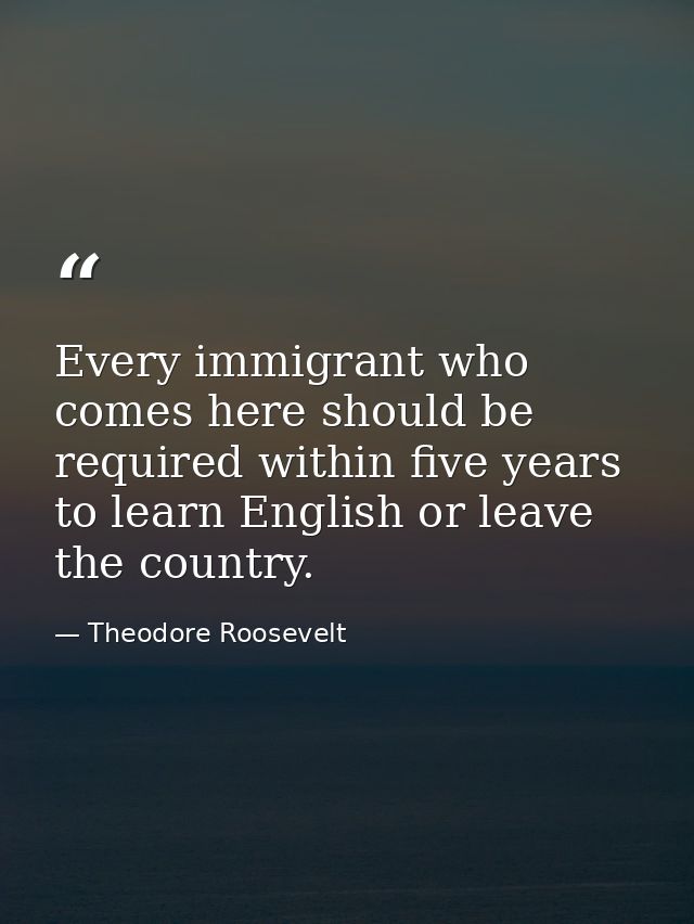 Every immigrant who comes here should be required within five years to learn English or leave the country. — Theodore Roosevelt