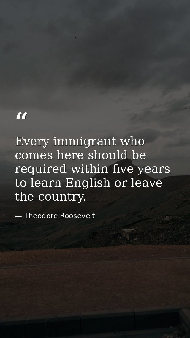 Every immigrant who comes here should be required within five years to learn English or leave the country. — Theodore Roosevelt