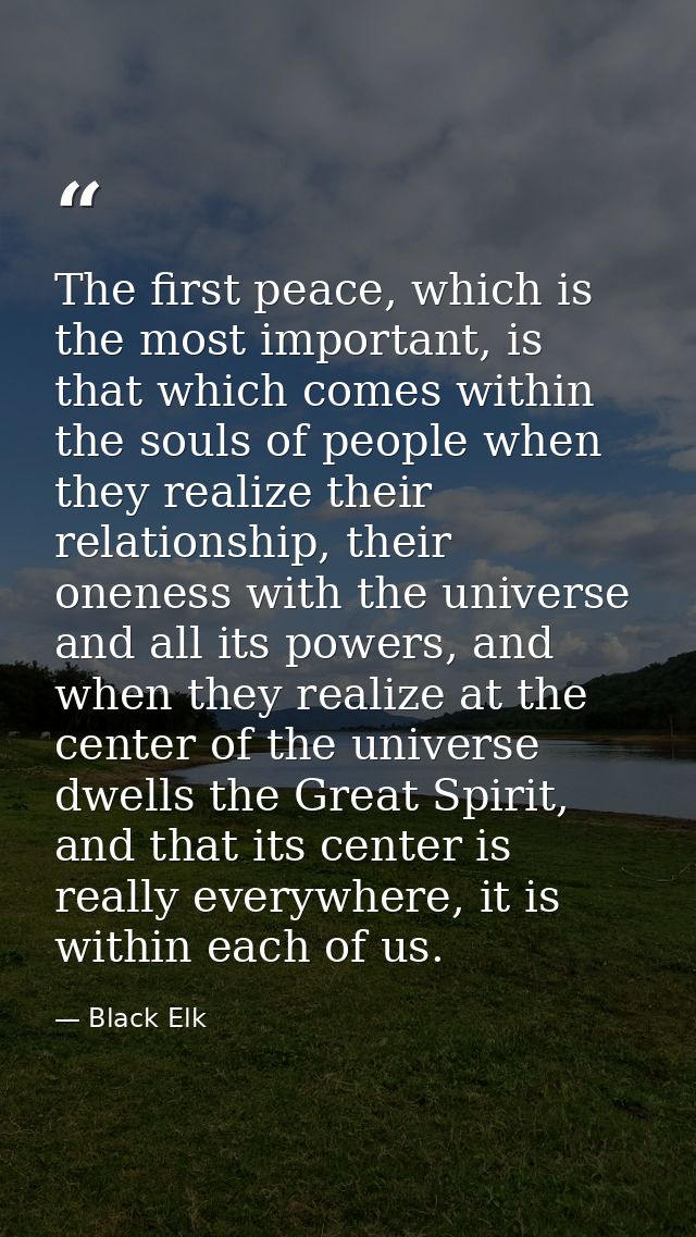 The first peace, which is the most important, is that which comes within the souls of people when they realize their rel — Black Elk
