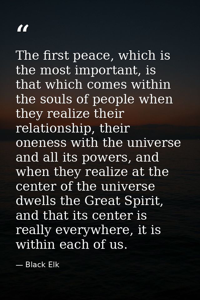 The first peace, which is the most important, is that which comes within the souls of people when they realize their rel — Black Elk