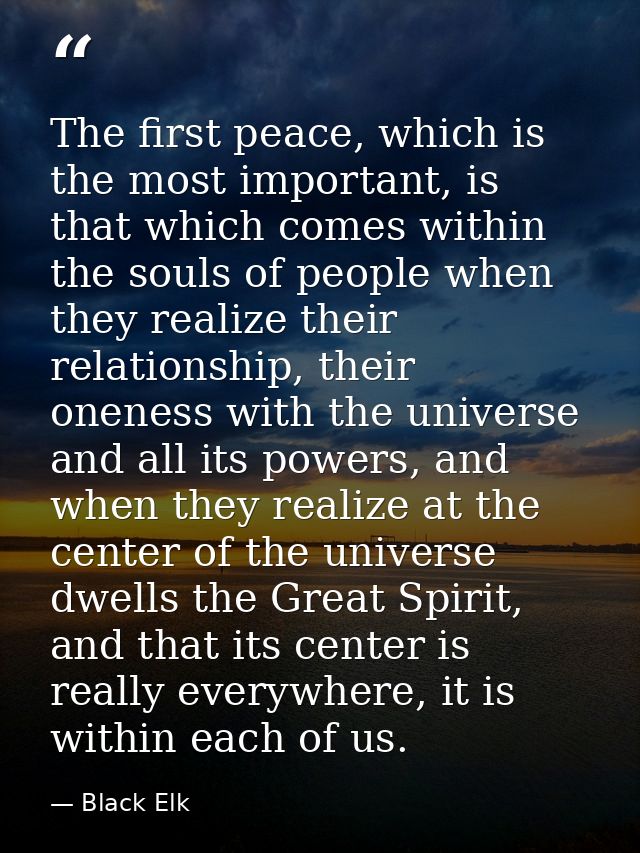 The first peace, which is the most important, is that which comes within the souls of people when they realize their rel — Black Elk