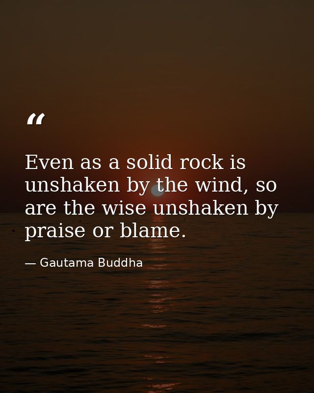 Even as a solid rock is unshaken by the wind, so are the wise unshaken by praise or blame. — Gautama Buddha