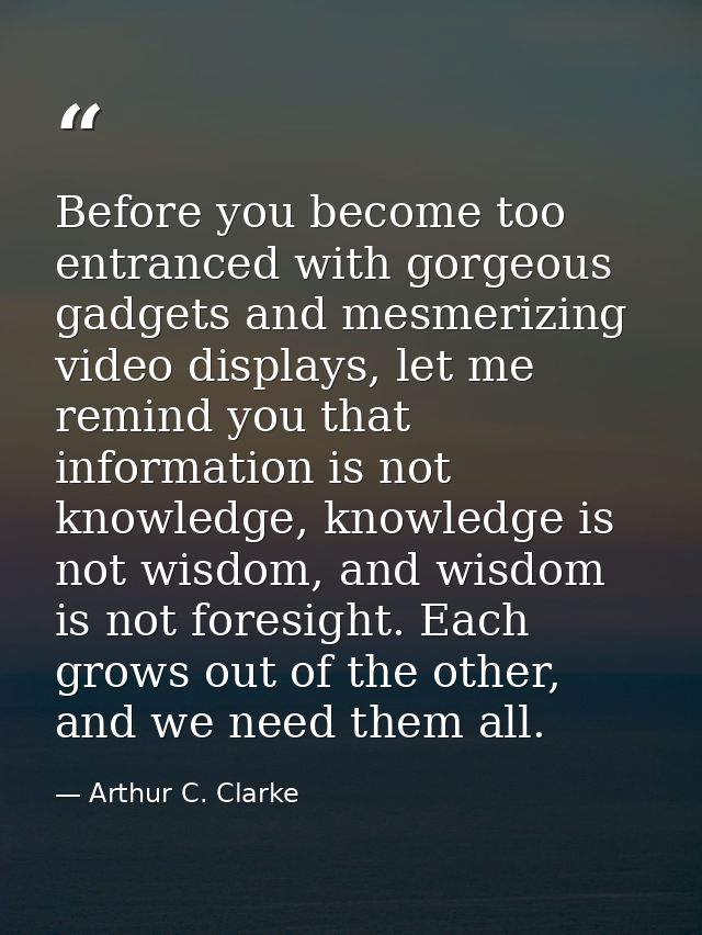 Before you become too entranced with gorgeous gadgets and mesmerizing video displays, let me remind you that information — Arthur C. Clarke
