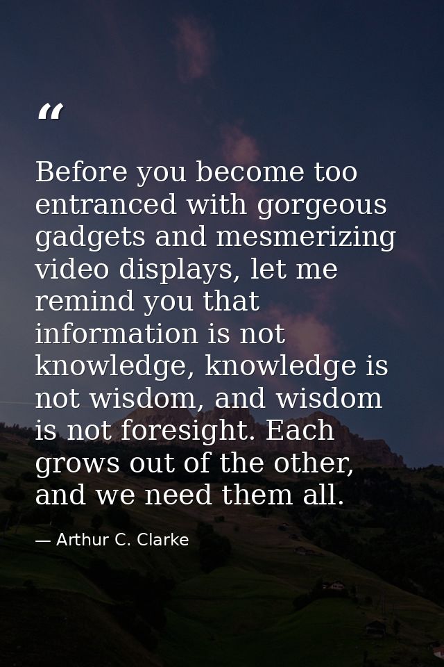 Before you become too entranced with gorgeous gadgets and mesmerizing video displays, let me remind you that information — Arthur C. Clarke