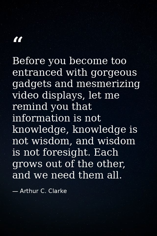 Before you become too entranced with gorgeous gadgets and mesmerizing video displays, let me remind you that information — Arthur C. Clarke