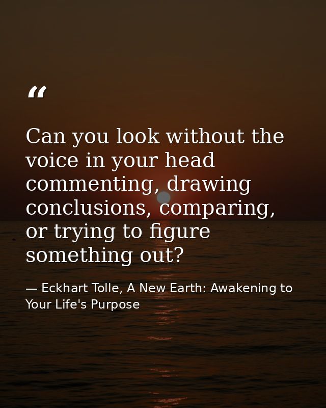 Can you look without the voice in your head commenting, drawing conclusions, comparing, or trying to figure something ou — Eckhart Tolle, A New Earth: Awakening to Your Life's Purpose