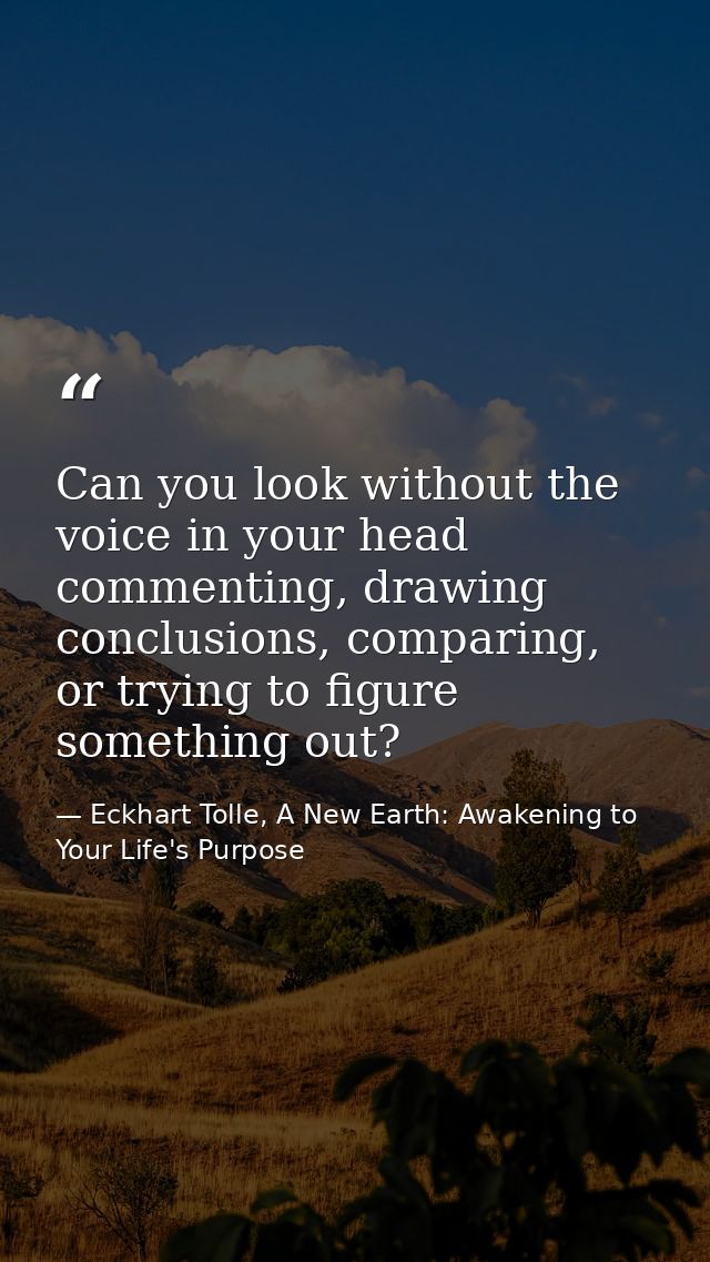 Can you look without the voice in your head commenting, drawing conclusions, comparing, or trying to figure something ou — Eckhart Tolle, A New Earth: Awakening to Your Life's Purpose