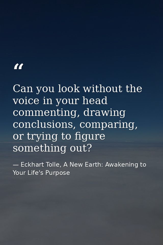 Can you look without the voice in your head commenting, drawing conclusions, comparing, or trying to figure something ou — Eckhart Tolle, A New Earth: Awakening to Your Life's Purpose