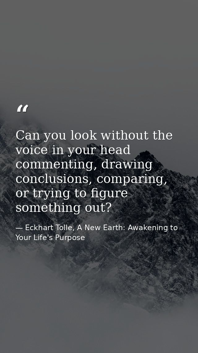 Can you look without the voice in your head commenting, drawing conclusions, comparing, or trying to figure something ou — Eckhart Tolle, A New Earth: Awakening to Your Life's Purpose