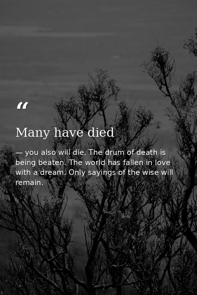 Many have died — you also will die. The drum of death is being beaten. The world has fallen in love with a dream. Only sayings of the wise will remain.