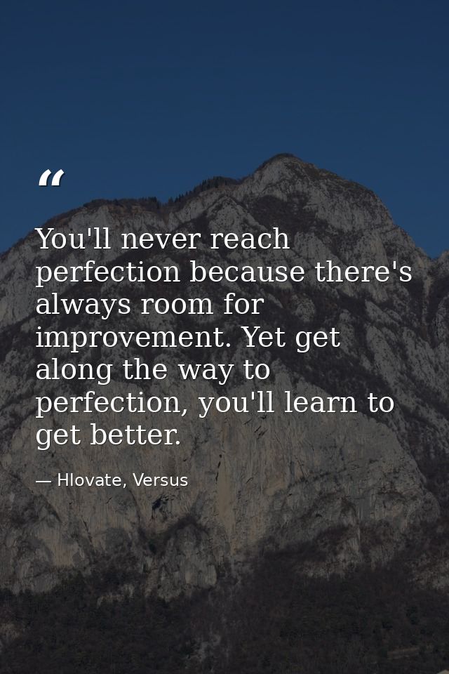 You'll never reach perfection because there's always room for improvement. Yet get along the way to perfection, you'll l — Hlovate, Versus