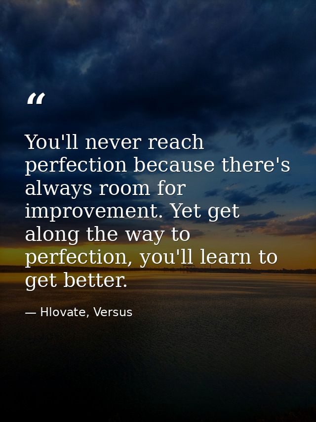 You'll never reach perfection because there's always room for improvement. Yet get along the way to perfection, you'll l — Hlovate, Versus