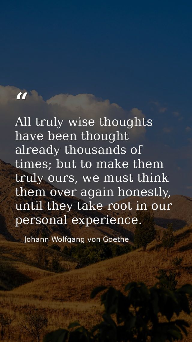 All truly wise thoughts have been thought already thousands of times; but to make them truly ours, we must think them ov — Johann Wolfgang von Goethe