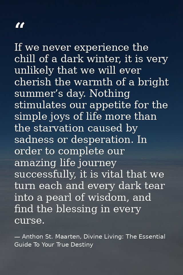 If we never experience the chill of a dark winter, it is very unlikely that we will ever cherish the warmth of a bright  — Anthon St. Maarten, Divine Living: The Essential Guide To Your True Destiny