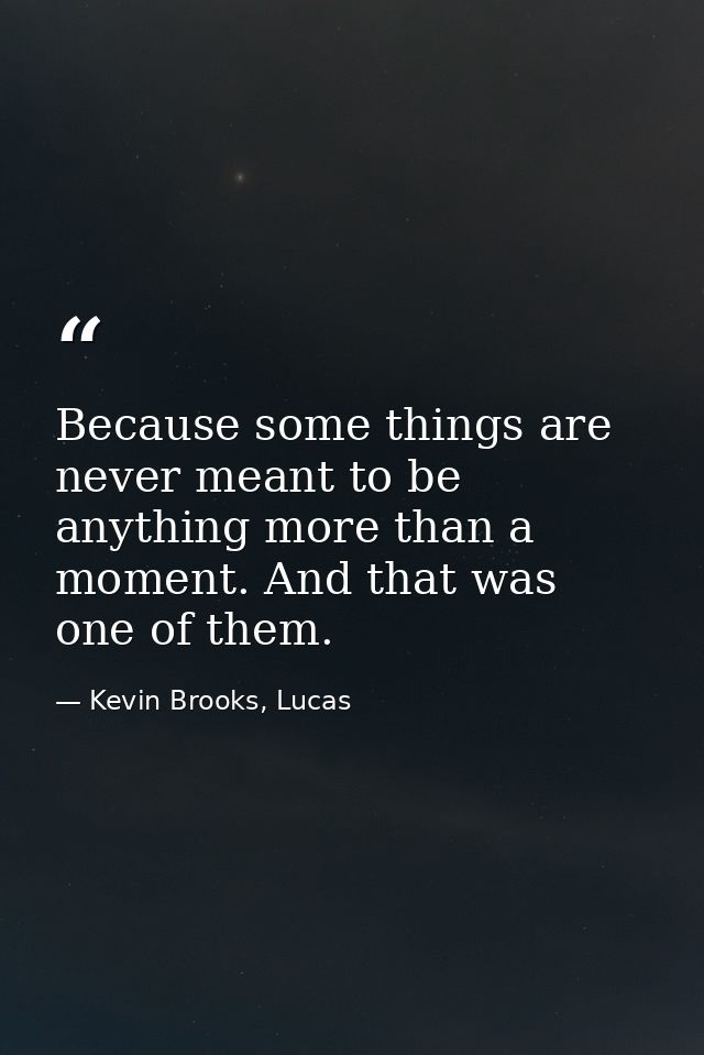 Because some things are never meant to be anything more than a moment. And that was one of them. — Kevin Brooks, Lucas