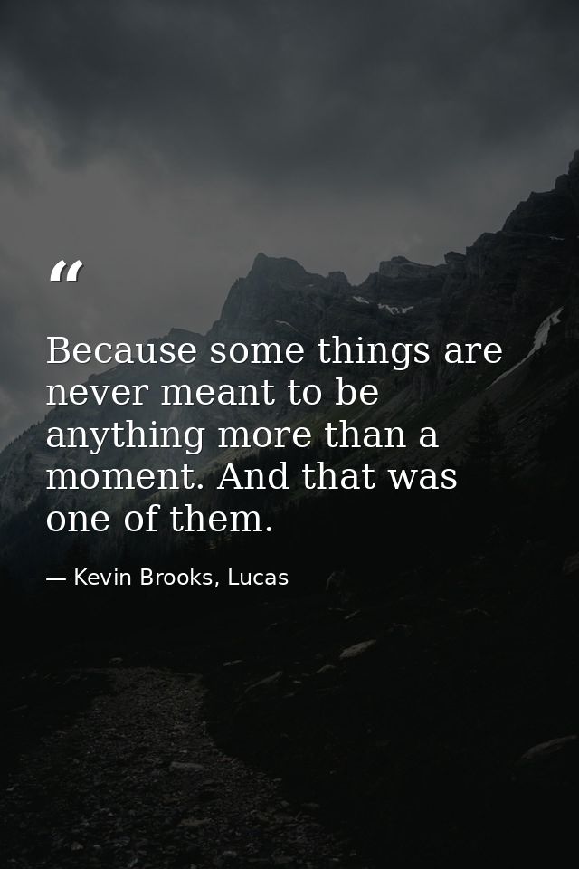 Because some things are never meant to be anything more than a moment. And that was one of them. — Kevin Brooks, Lucas