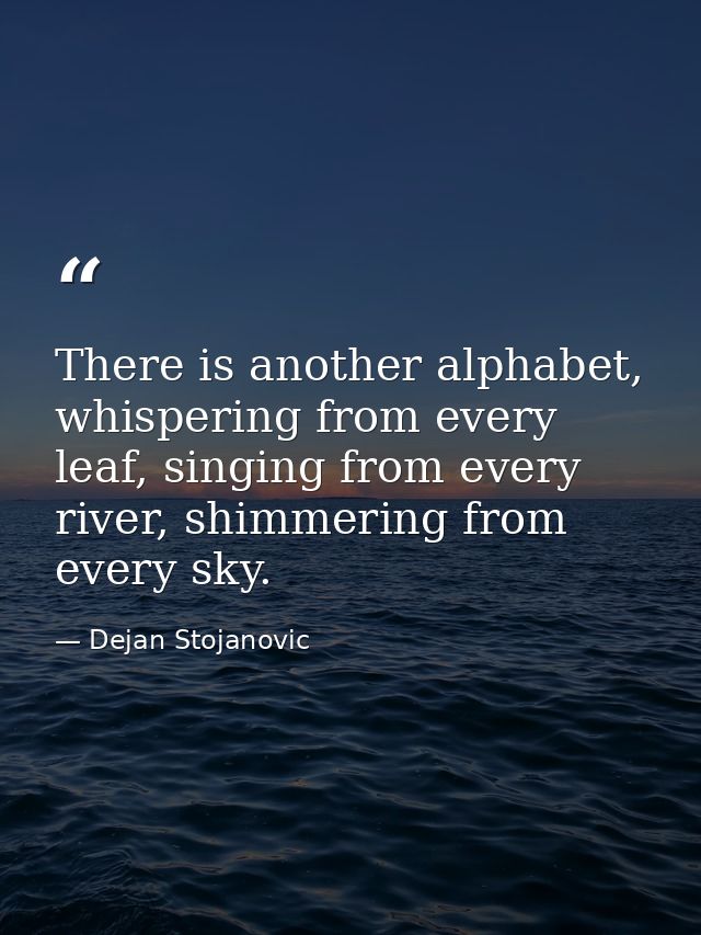 There is another alphabet, whispering from every leaf, singing from every river, shimmering from every sky. — Dejan Stojanovic