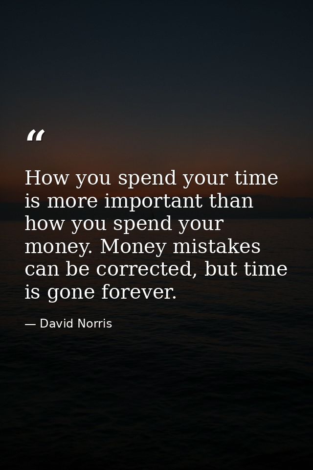 How you spend your time is more important than how you spend your money. Money mistakes can be corrected, but time is go — David Norris