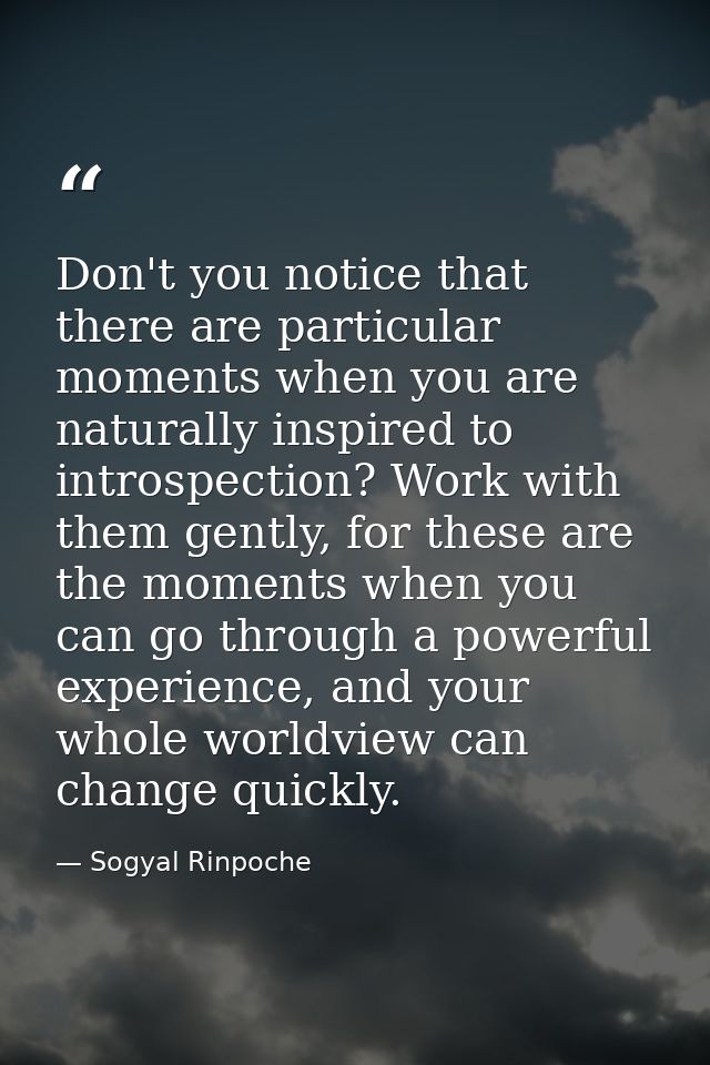 Don't you notice that there are particular moments when you are naturally inspired to introspection? Work with them gent — Sogyal Rinpoche