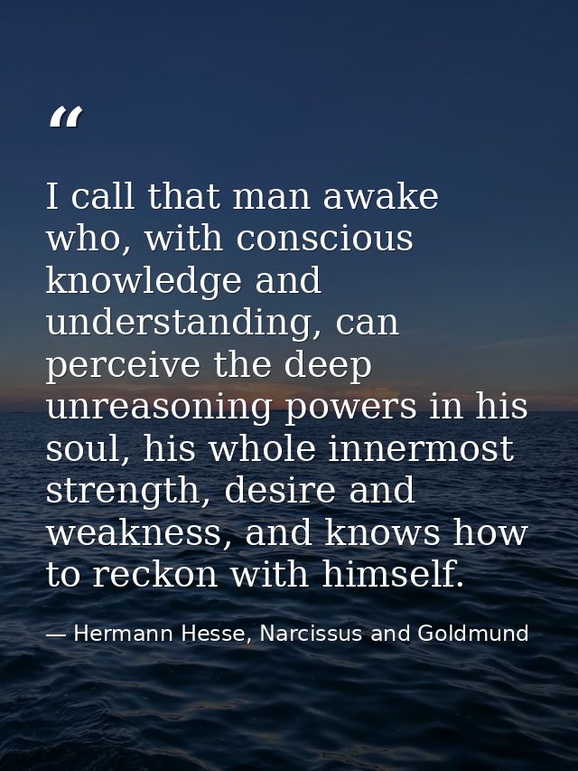 I call that man awake who, with conscious knowledge and understanding, can perceive the deep unreasoning powers in his s — Hermann Hesse, Narcissus and Goldmund