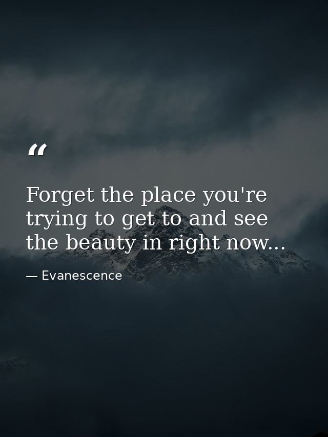 Forget the place you're trying to get to and see the beauty in right now... — Evanescence