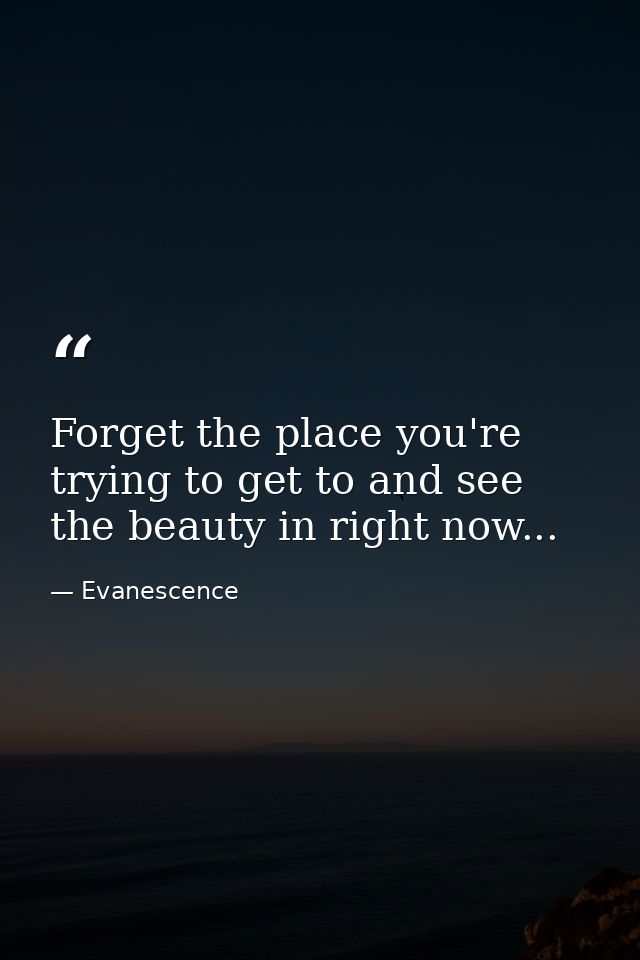 Forget the place you're trying to get to and see the beauty in right now... — Evanescence