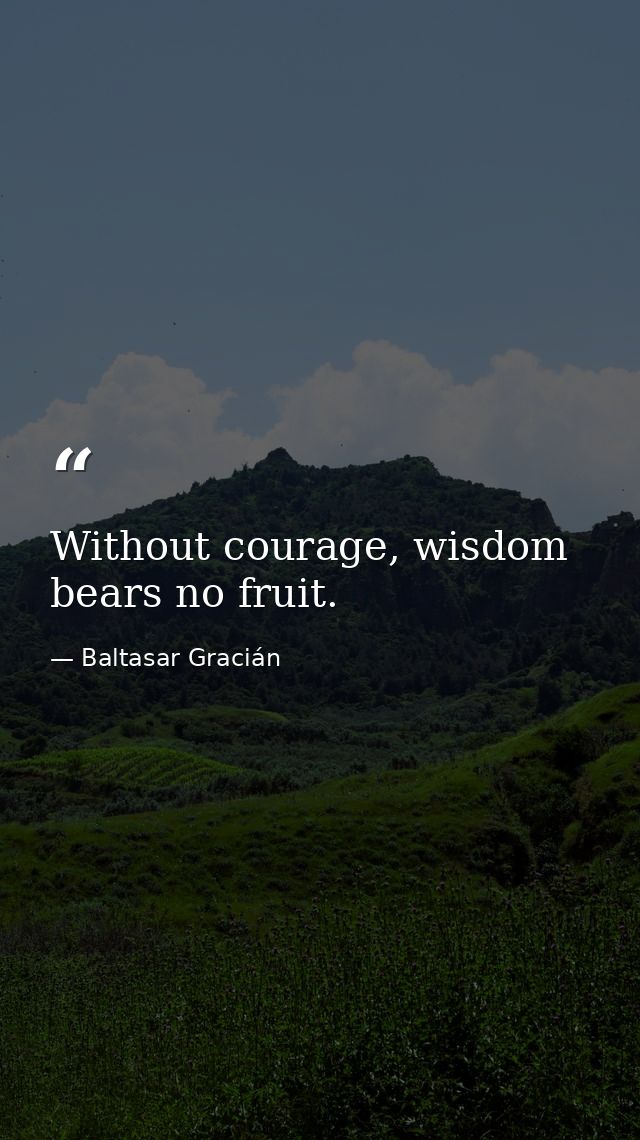 Without courage, wisdom bears no fruit. — Baltasar Gracián