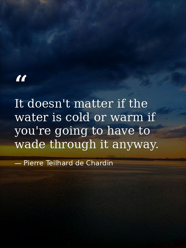 It doesn't matter if the water is cold or warm if you're going to have to wade through it anyway. — Pierre Teilhard de Chardin
