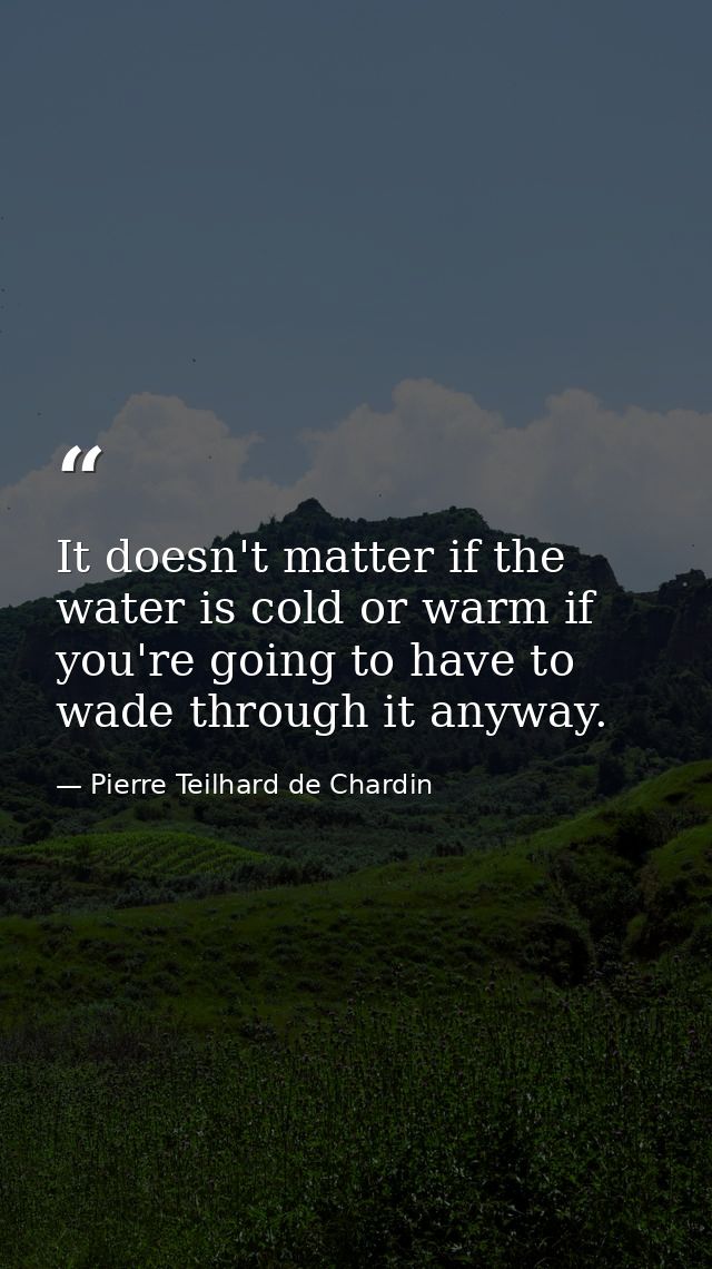 It doesn't matter if the water is cold or warm if you're going to have to wade through it anyway. — Pierre Teilhard de Chardin