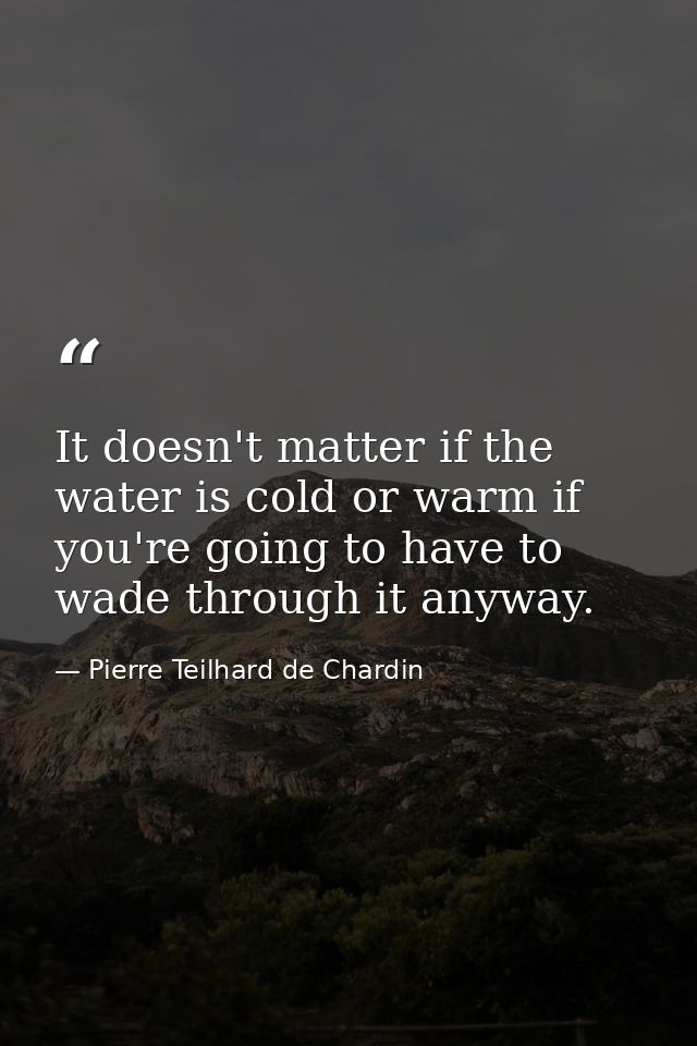 It doesn't matter if the water is cold or warm if you're going to have to wade through it anyway. — Pierre Teilhard de Chardin