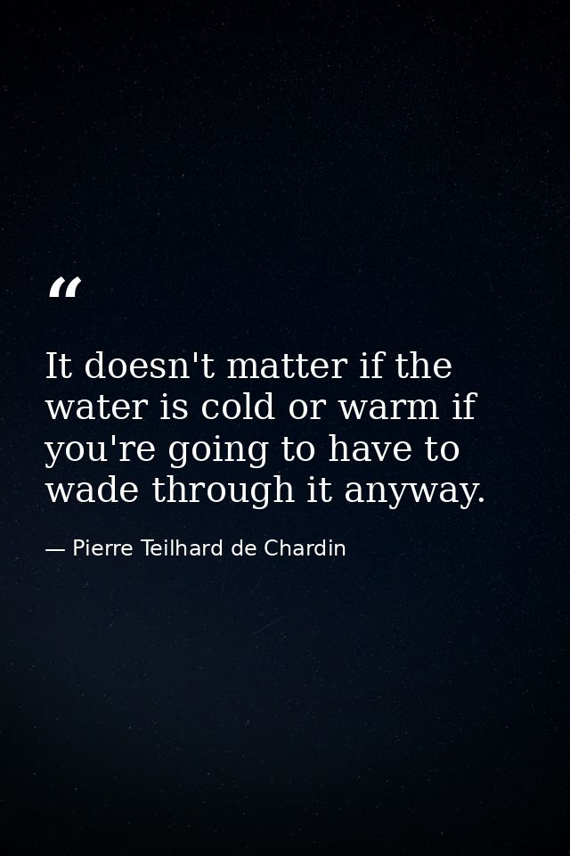 It doesn't matter if the water is cold or warm if you're going to have to wade through it anyway. — Pierre Teilhard de Chardin