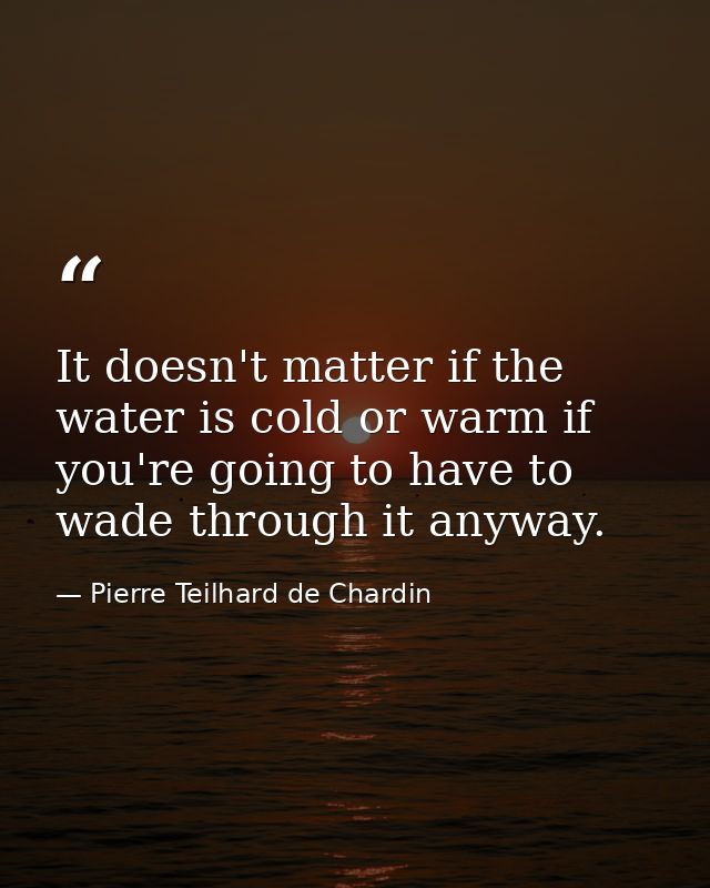 It doesn't matter if the water is cold or warm if you're going to have to wade through it anyway. — Pierre Teilhard de Chardin