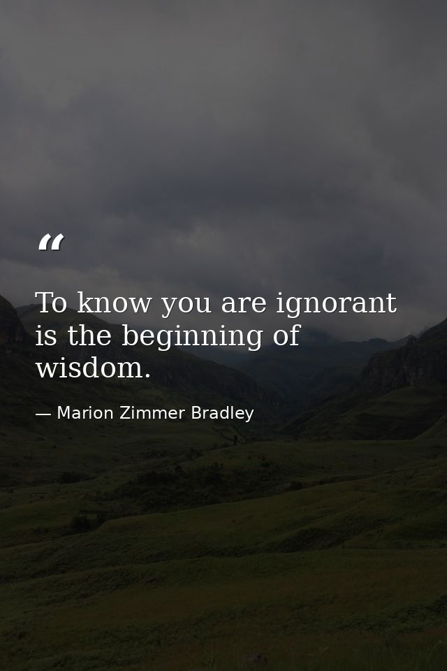 To know you are ignorant is the beginning of wisdom. — Marion Zimmer Bradley