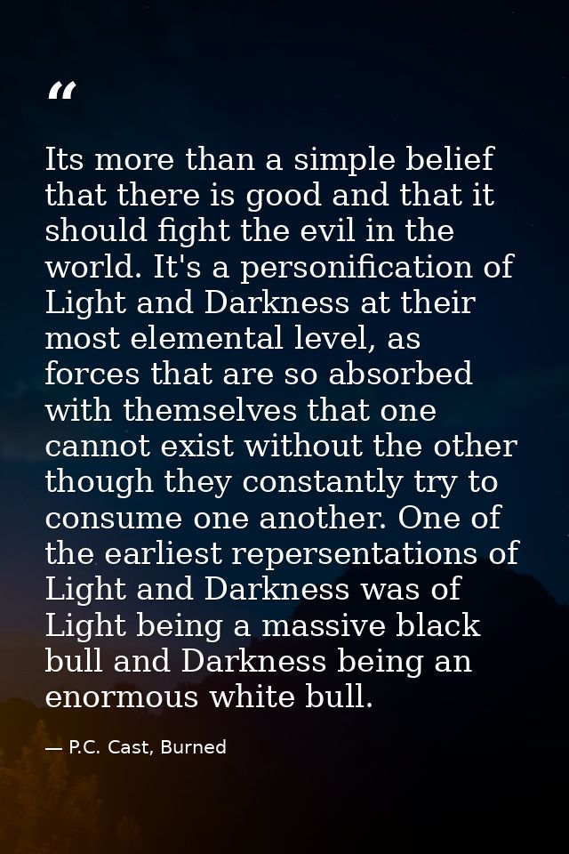 Its more than a simple belief that there is good and that it should fight the evil in the world. It's a personification  — P.C. Cast, Burned