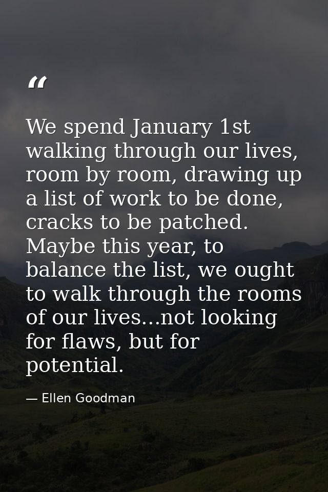 We spend January 1st walking through our lives, room by room, drawing up a list of work to be done, cracks to be patched — Ellen Goodman