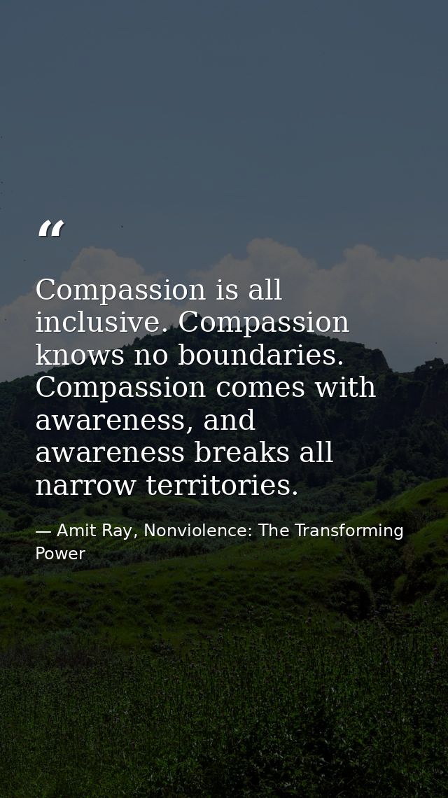 Compassion is all inclusive. Compassion knows no boundaries. Compassion comes with awareness, and awareness breaks all n — Amit Ray, Nonviolence: The Transforming Power