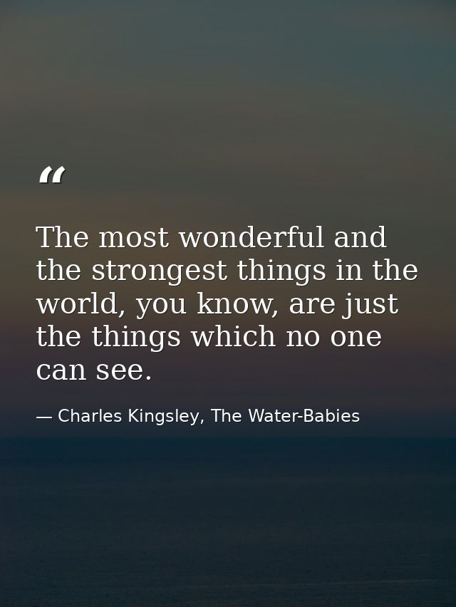 The most wonderful and the strongest things in the world, you know, are just the things which no one can see. — Charles Kingsley, The Water-Babies