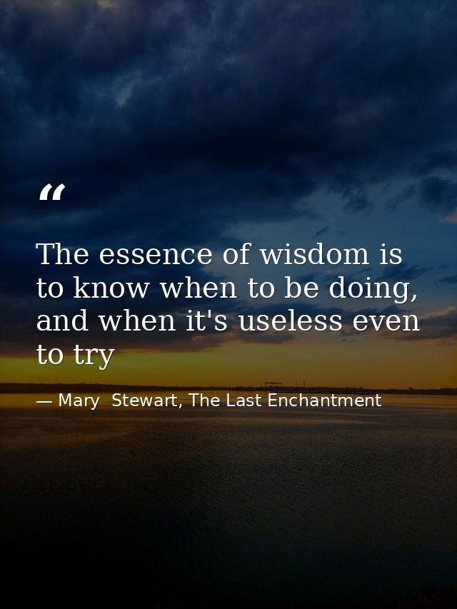 The essence of wisdom is to know when to be doing, and when it's useless even to try — Mary  Stewart, The Last Enchantment
